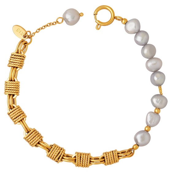 18K GOLD PLATED BLUE PEARL BRACELET - Picture 1 of 1